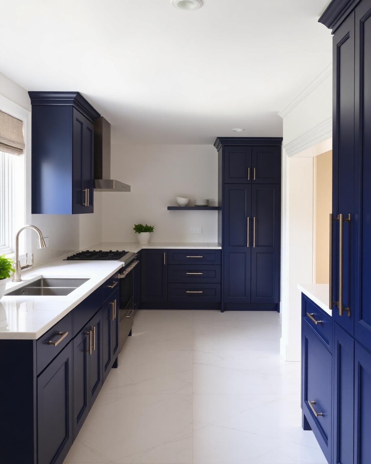 Navy blue kitchen cabinet refinishing
